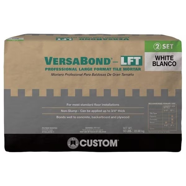 VersaBond Series Tile Mortar, White, Solid, 50 lb Bag, Custom Building Products, Mfr#: VBLFTMW50